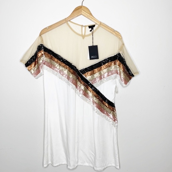 NWT NBD Mireya Sequin Mesh Short Sleeve Mini Dress - Picture 2 of 6